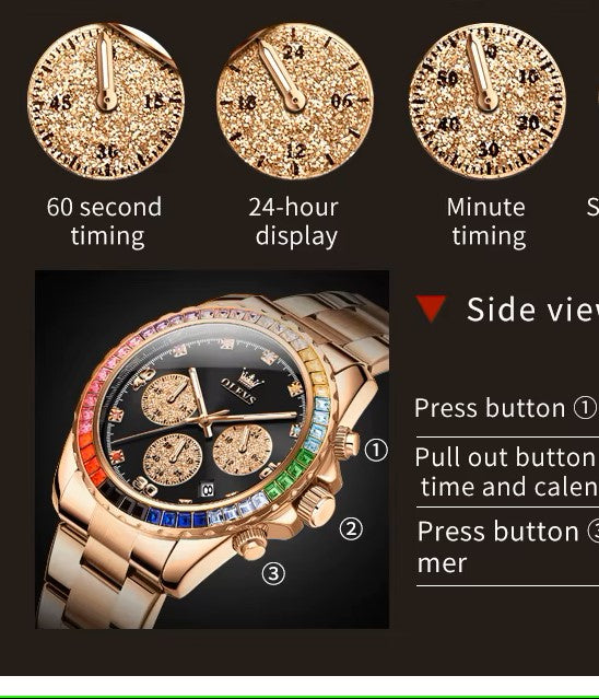 RELOJ MODERNO-C0N PIEDRAS PRECIOSAS ARCOIRIS-IMPERMEABLE